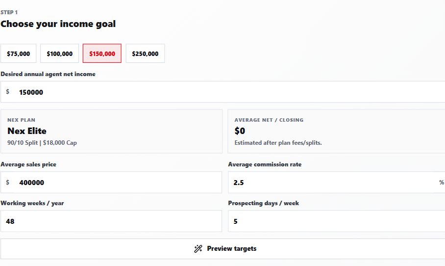 Actual production goal-planning screen; private results are outside this capture.