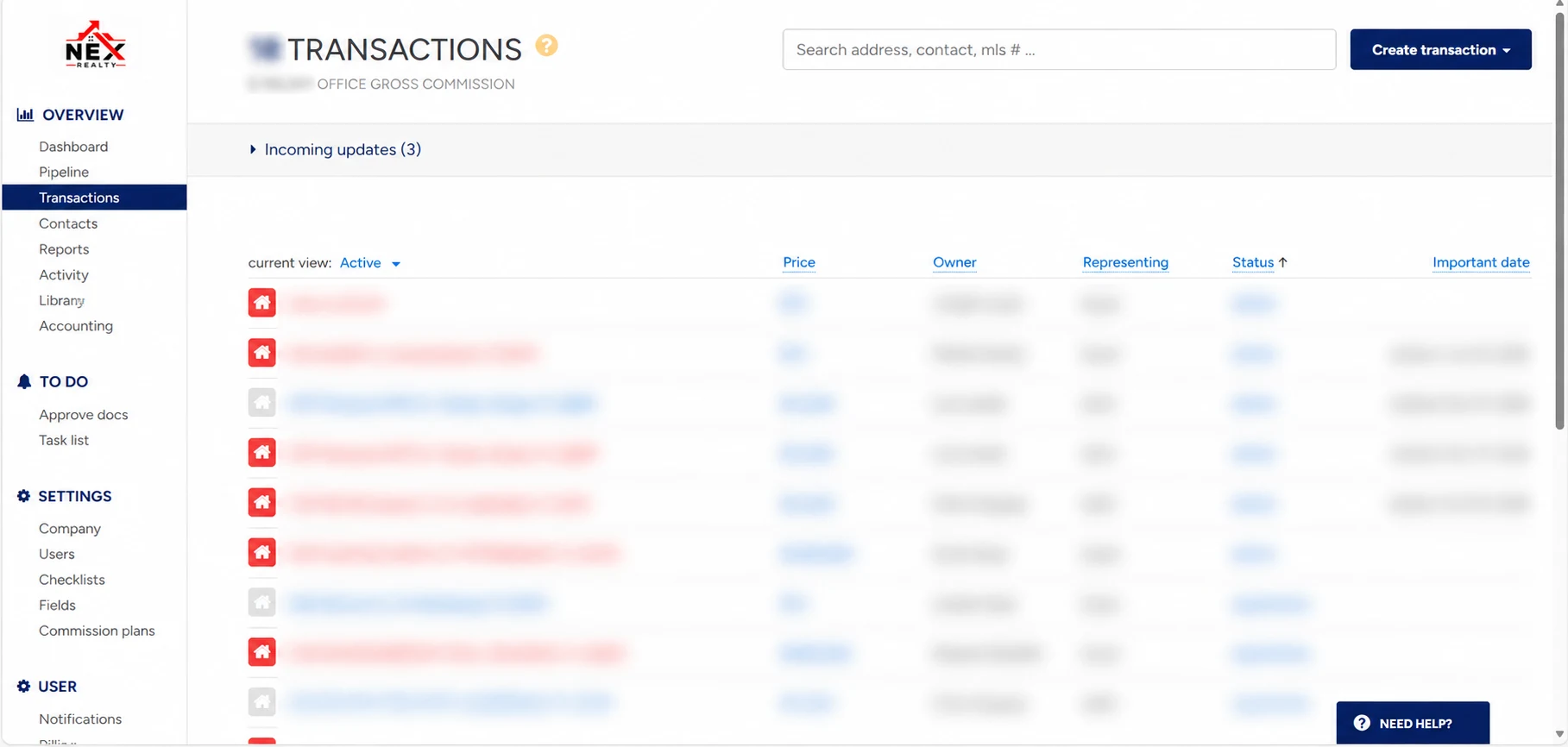 Existing Brokermint capture. Transaction details are blurred.